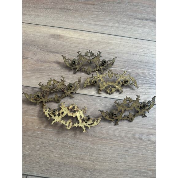 5 Antique French Provencial Brass Drawer Backplates Ornate Rococo Hardware READ - Picture 9 of 9